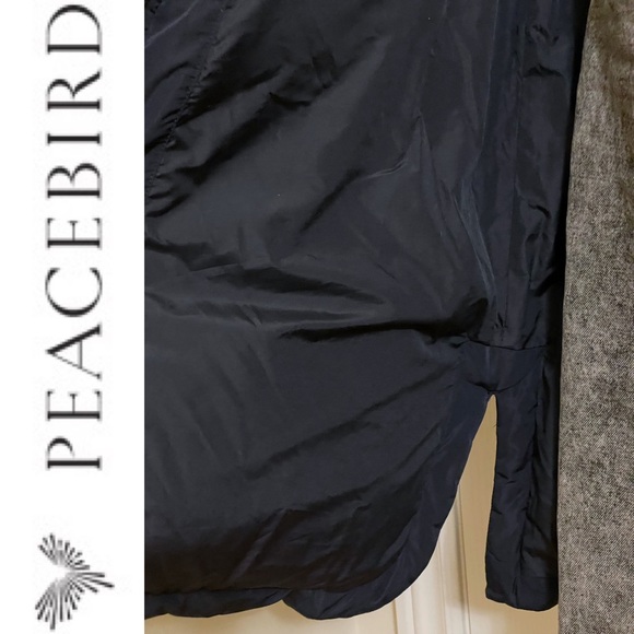 EUC PEACEBIRD midi length down puffer parka coat with hidden hood, navy blue - Picture 10 of 16